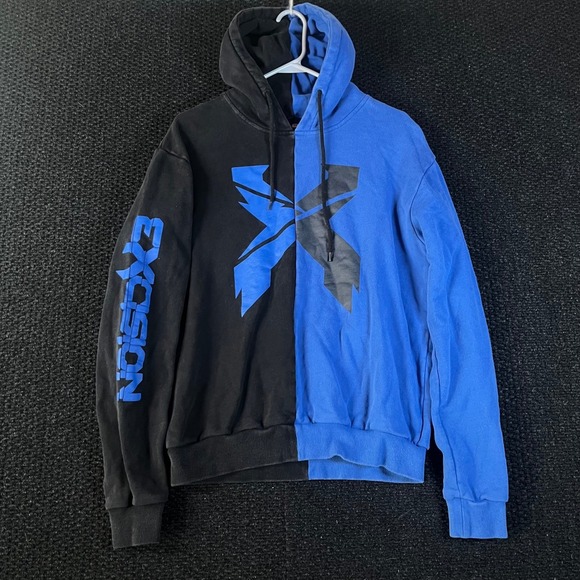 Excision Other - Excision Split Color Hoodie Black Blue Graphic Logo Mens Size M
